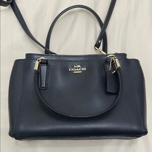 Coach Navy Leather Top Handle 3 Compartment Crossbody Bag Purse